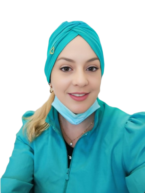 Dra. Paola em seu vestuário de atendimento odontológico